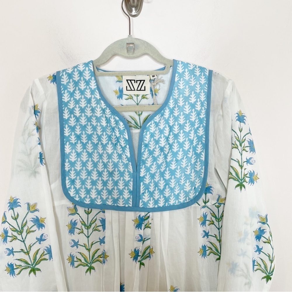 SZ Blockprints Jaipur Blockprint Caftan Long Sleeve Dress Medium - Picture 5 of 6